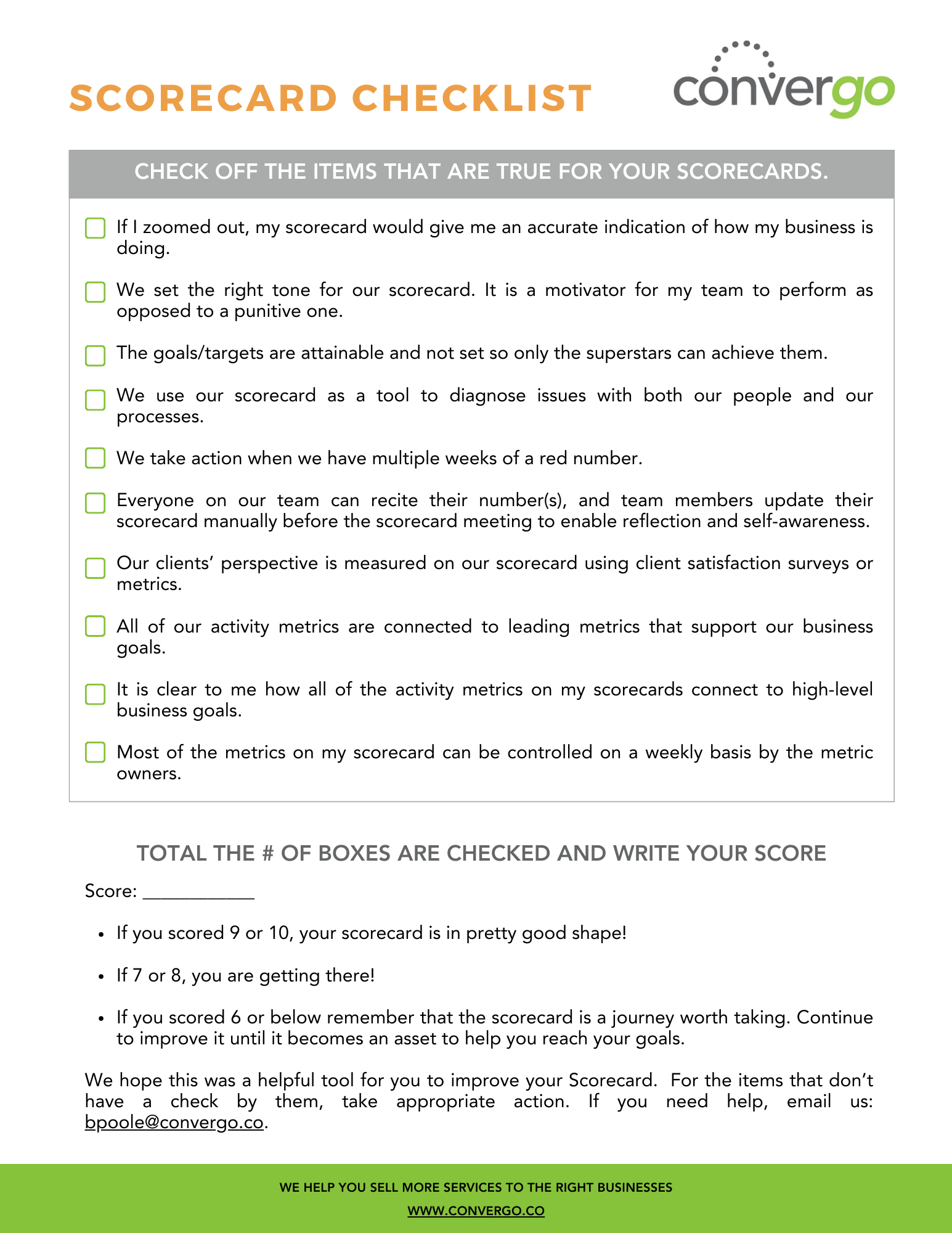 Convergo Scorecard Scorecard checklist