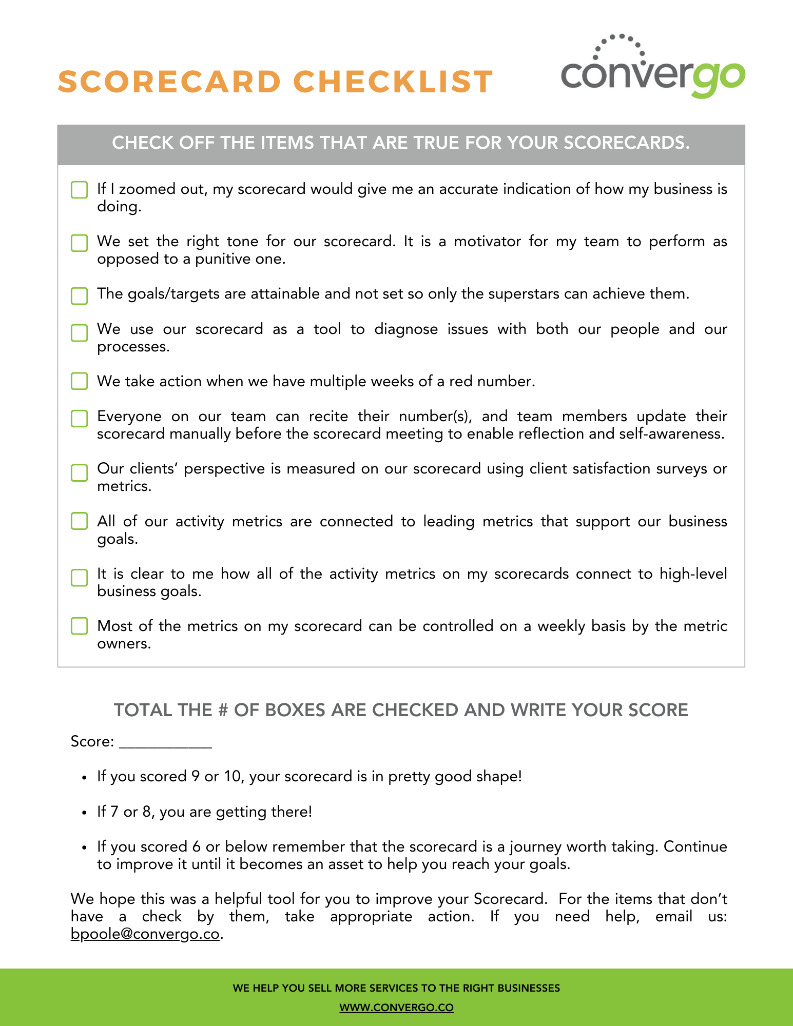 Scorecard checklist