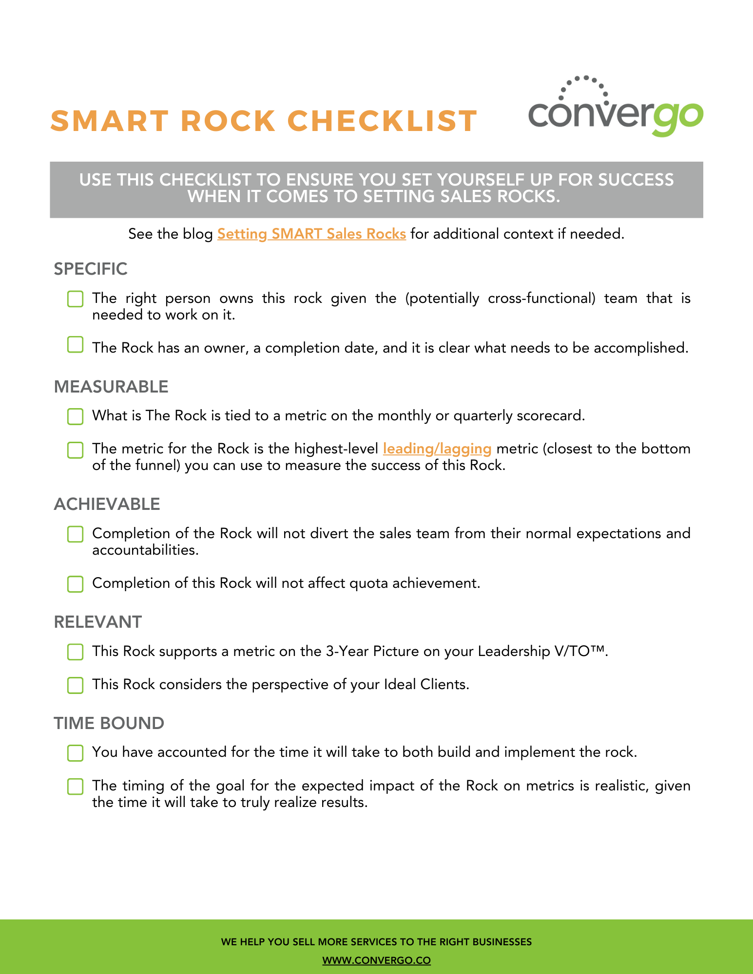SMART Rock Checklist Scorecard checklist
